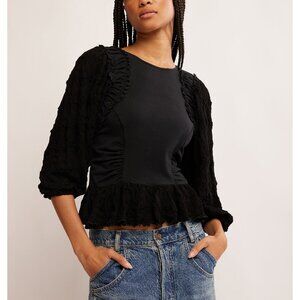 Free People Black Textured Top